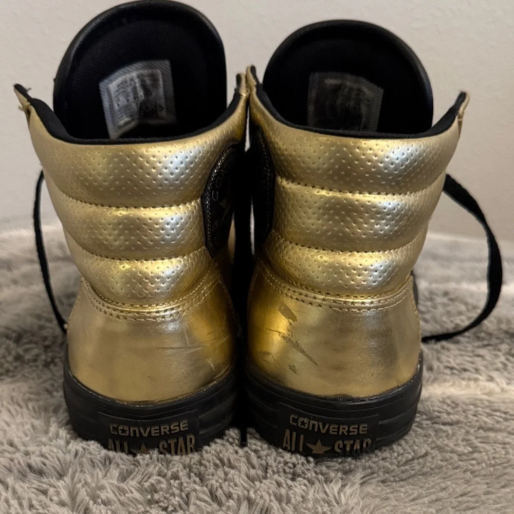 Converse Gold Metallic High Top Sneakers with Black Trim - Picture 3 of 7